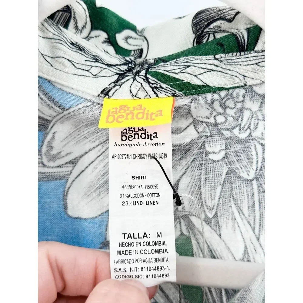 Agua Bendita Chrissy Tropical 3/4 Sleeve Button-Up Cover-Up Shirt Multi Medium